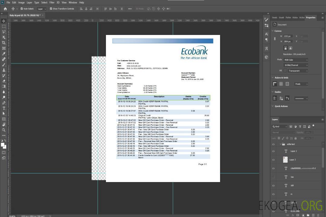 Relevé bancaire Ecobank du Bénin template Relevé bancaire Ecobank du Bénin template